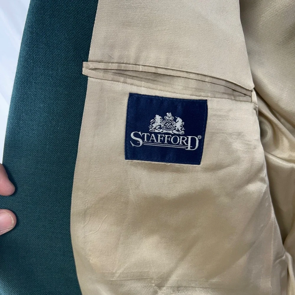 Stafford Blazer Mens 46R Green Two-Button Gold Crest Buttons USA Made